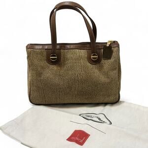 Borbonese Redwall Suede Handbag Satchel Western Quail Print From Italy Dust Bag